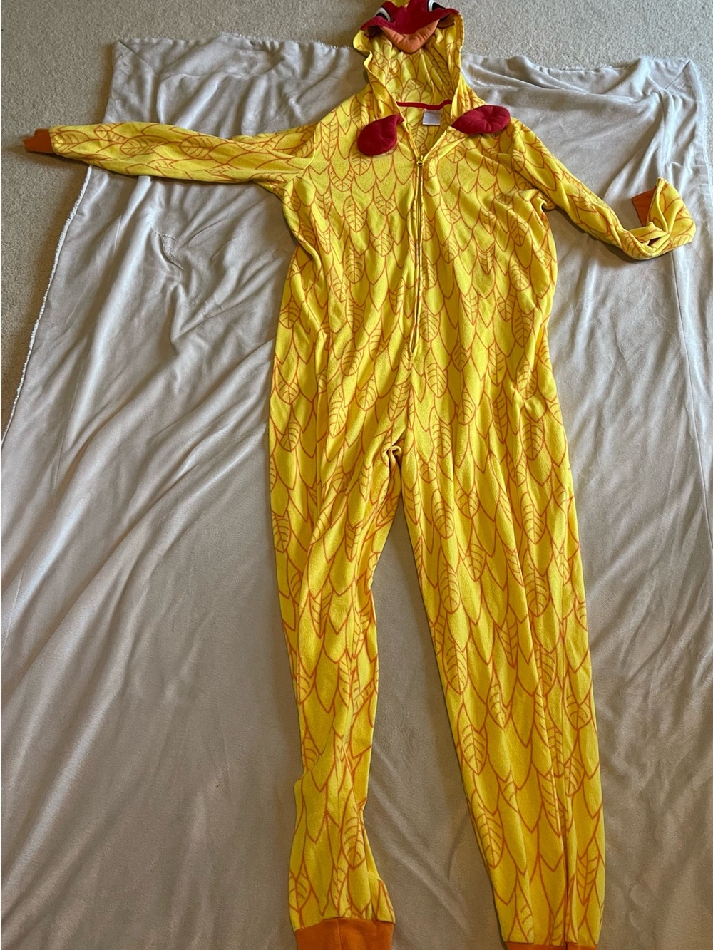 & Other Stories Yellow Patterned Hooded Onesie Pajama with Red Accents